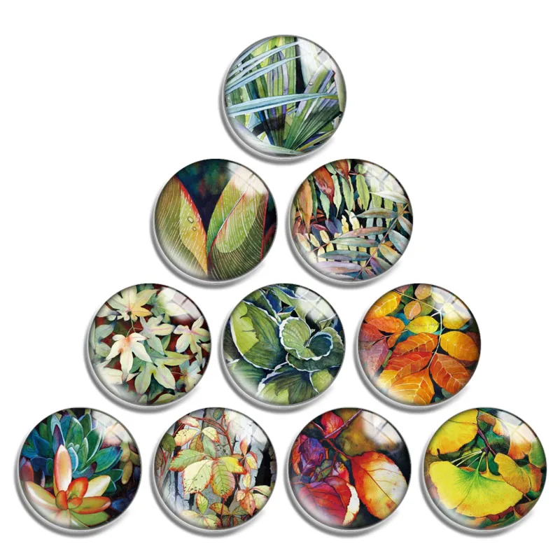 Plant Leaves 695 Glass Cabochons Snaps Buton for DIY Jewelry Making 12mm 18mm 20mm 25mm Designs for Pendants Earrings Crafts