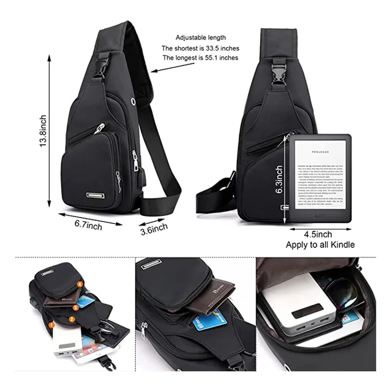 Outdoor Backpack Multifunction Shoulder Bag Men Business Crossbody Bags USB Charging Design Chest Bag Waterproof Chest Handbag