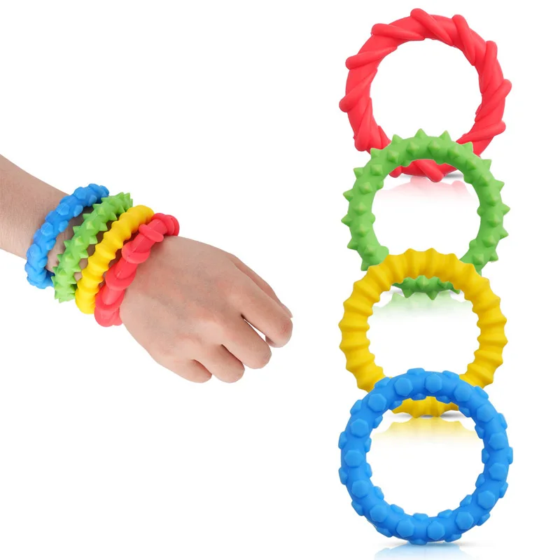 4PCS Silicone Sensory Bracelet Fidget Stress Toys for Autism Anxiety Relief Classroom Prizes School Rewards Birthday Gifts