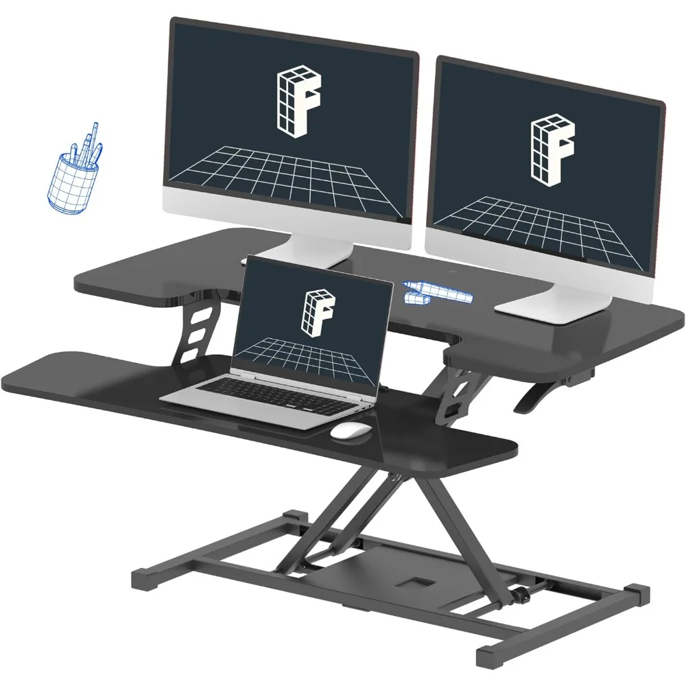 

36" Standing Desk Converter Height Adjustable Sit to Stand Up Workstation, Dual Monitor and Laptop Riser with Wide Keyboard Tray