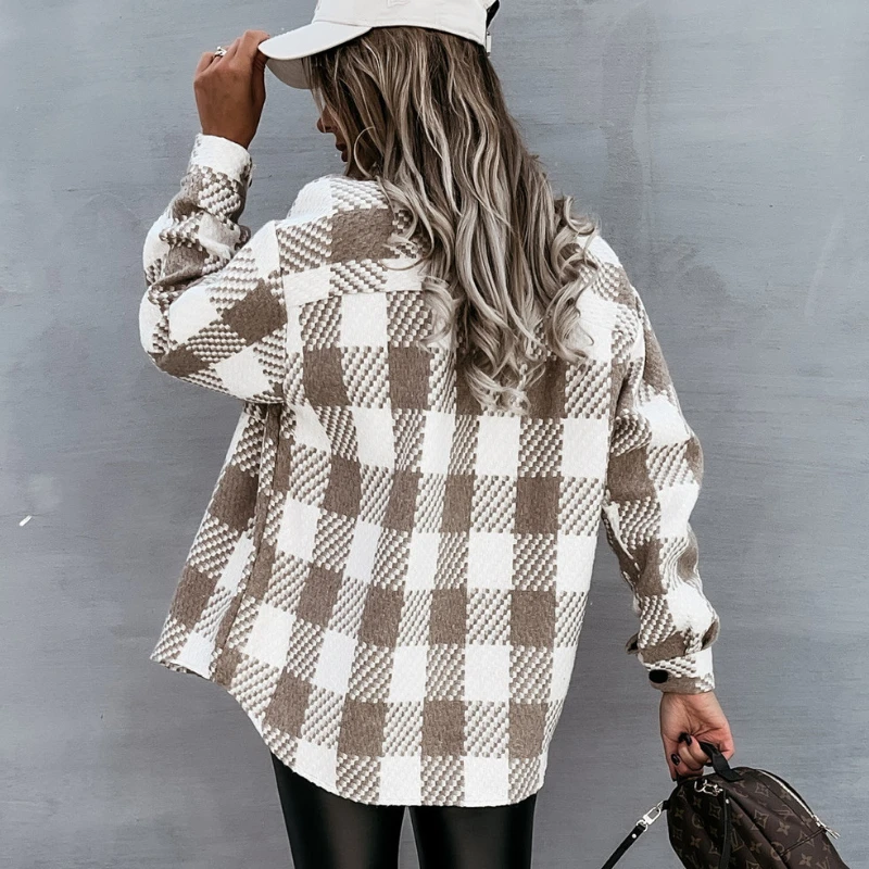 Autumn and Winter Long-sleeved 2023 Houndstooth Printed Woolen Coat Feminine Temperament Trend Women's Straight Casual Coat
