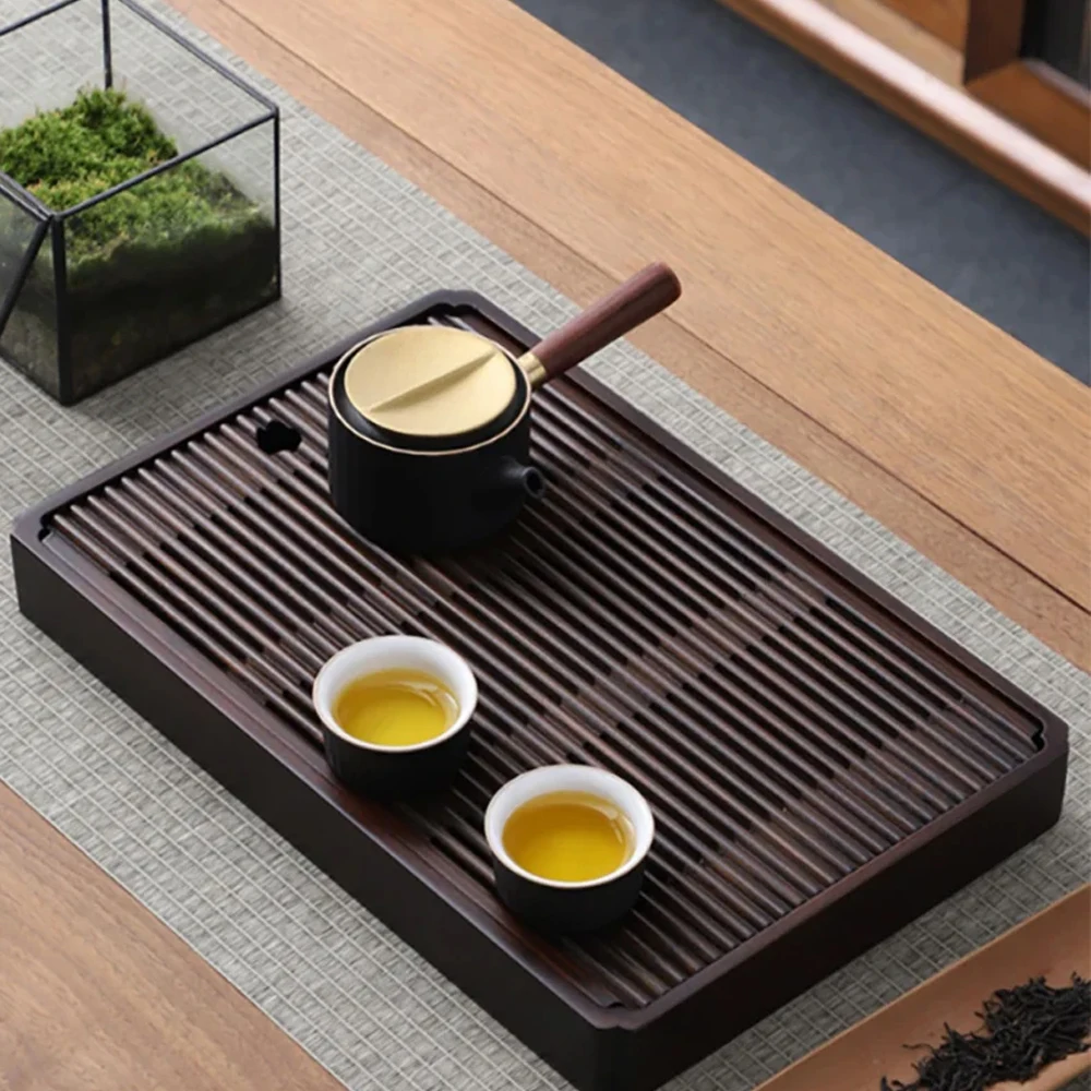 Vassoio da tè in bambù per Kung Fu, dimensioni 40,5/30,3 cm, con ampio serbatoio per l’acqua e beccuccio di scarico in ottone antiruggine, design con piano superiore a listelli rimovibili, tavolo da