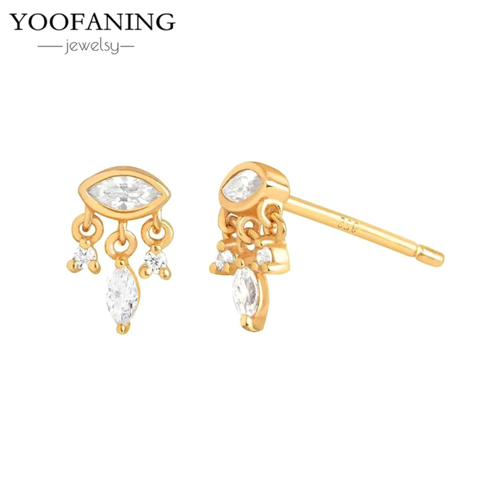925 Sterling Silver Ear Needle Fashionable Combination Gold Silver Hoop Earrings Pendant Chain Design Women's Jewelry Party Gift