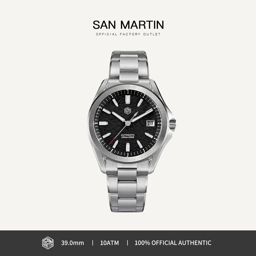 

San Martin 39 мм Роскошные спортивные часы модный циферблат NH35 автоматические механические для мужчин стальные часы водонепроницаемые 10 бар светящиеся SN0129