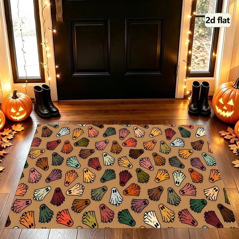 Colorful Little Ghost All-Over Print 2D Area Rug in Retro Fun Style for Home, Halloween Party Decor