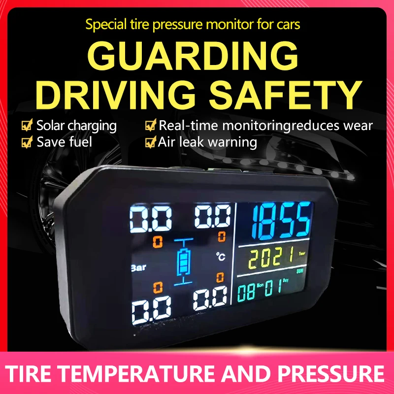 Car TPMS Solar Power TPMS Car Tire Pressure Alarm Monitor Auto Security System Tyre Pressure Temperature Warning new