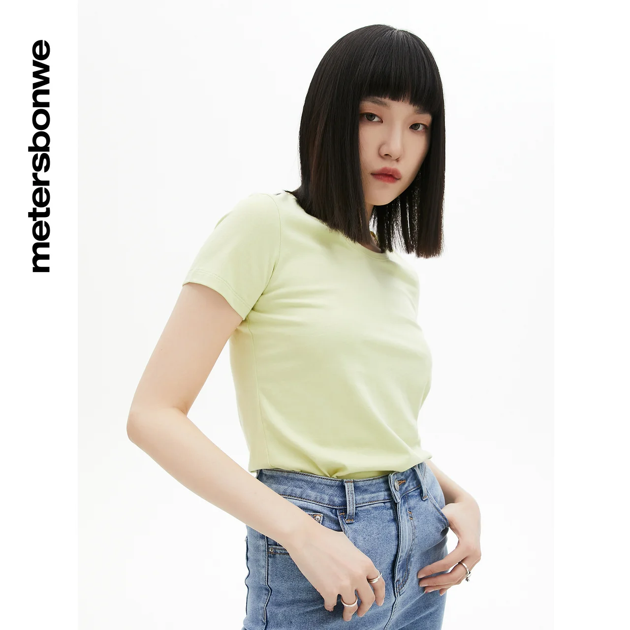 Metersbonwe-Simple Round Neck T-shirt For Women, 100% Cotton Solid Color Casual Tee High Quality Summer Tops