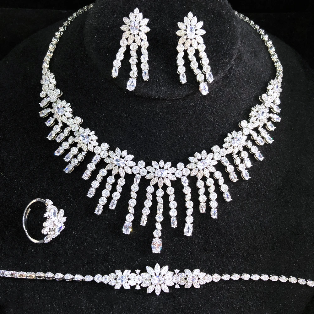 Missvikki Sweet Shiny Luxury Gorgeous Sparkly CZ Necklace Earrings Jewelry Set Women Wedding Sparkly Women Wedding Accessories