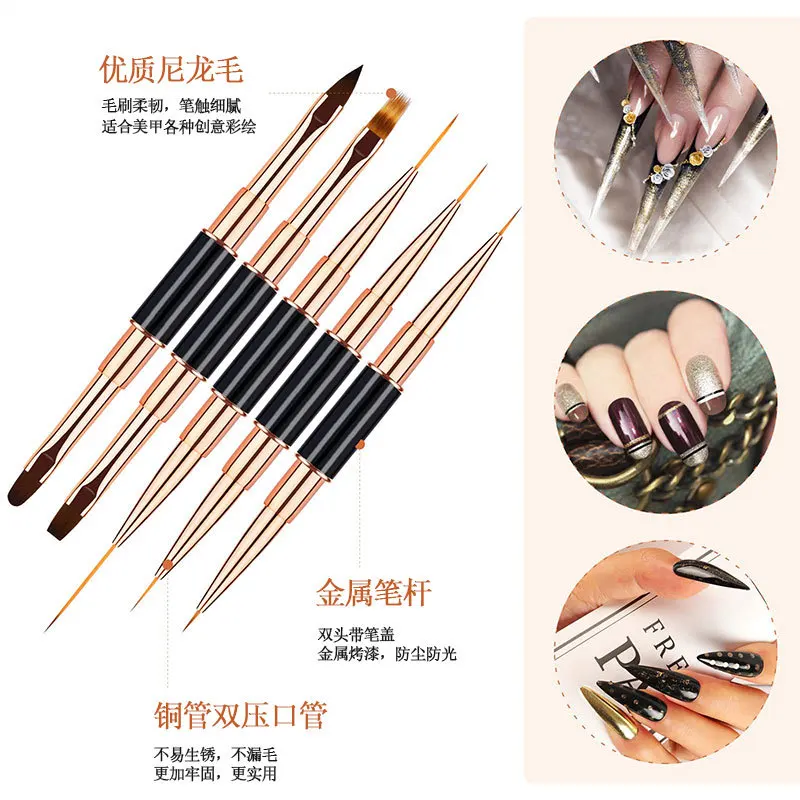 50Sets 5Pc/Set The New Hot-selling Double Head Nail Pen With Cover Set Metal Rod Light Therapy Pen Draw Line Pen Paint Pen Smudg