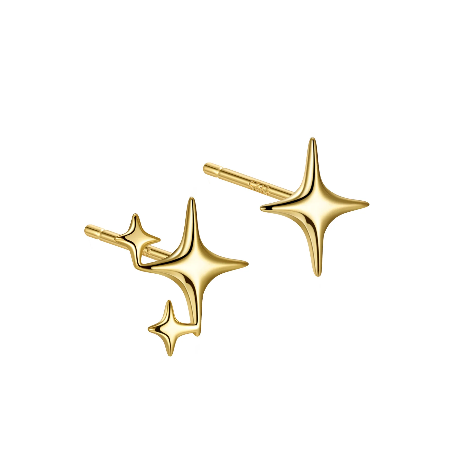 Women's S925 Silver Needle Gold Color Star Small Stud Earrings