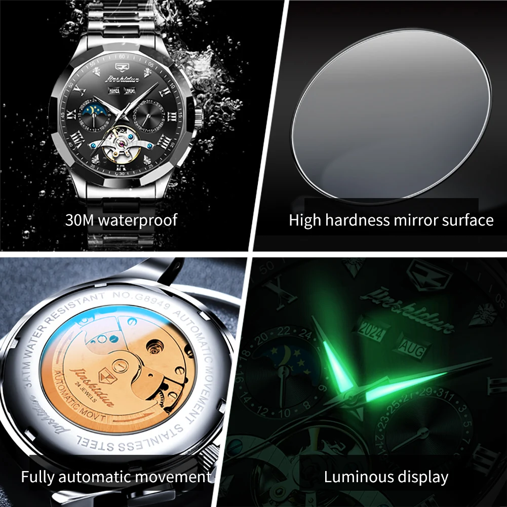 JSDUN Original Luxury Automatic Mechanical Watch for Men Fashion Casual Wrist Watch Men Auto Date Luminous Waterproof Man Watch