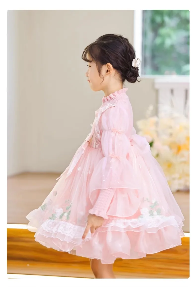 Girls Lolita Floral Sweet Dress New Kids Long Sleeve Princess Birthday Party Children Clothing knit Winter Costume 3 4 5 6 8 10Y