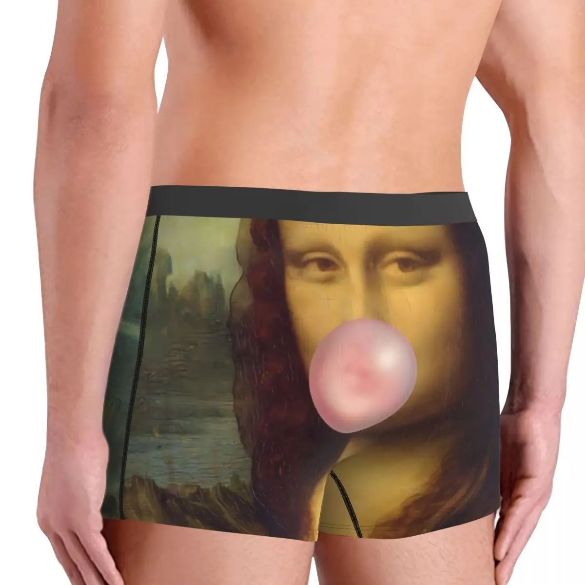 Mona lisa goma de mascar roupa interior homem engraçado cuecas impressão estiramento boxer shorts trendy boxer breve tamanho grande