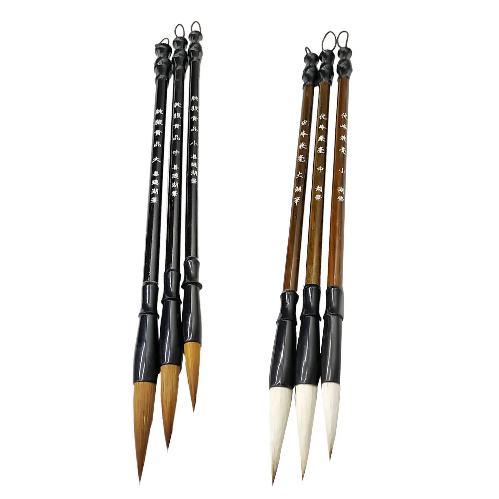 

6Pcs Chinese Calligraphy Brush Set Wolf Hair L Sizes Ideal for Calligraphy and Drawing Practice Wolf Hair Writing Brush