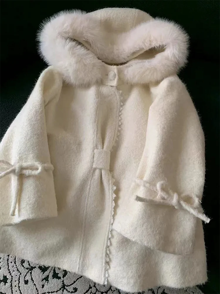 

Cute ort Woolen Coat for Women Winter Warm Breathable Hooded Girl Sle Faionable Casual Thiened Polyester Fiber Coat