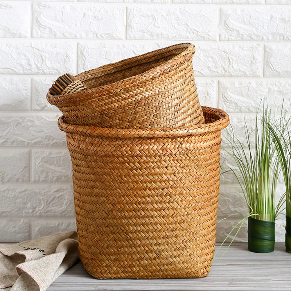 

Round Straw Basket Creative Storage ganizer Small Size Laundry Bucket Hand Woven Fine Texture Multi Functional Uncovered Dirty