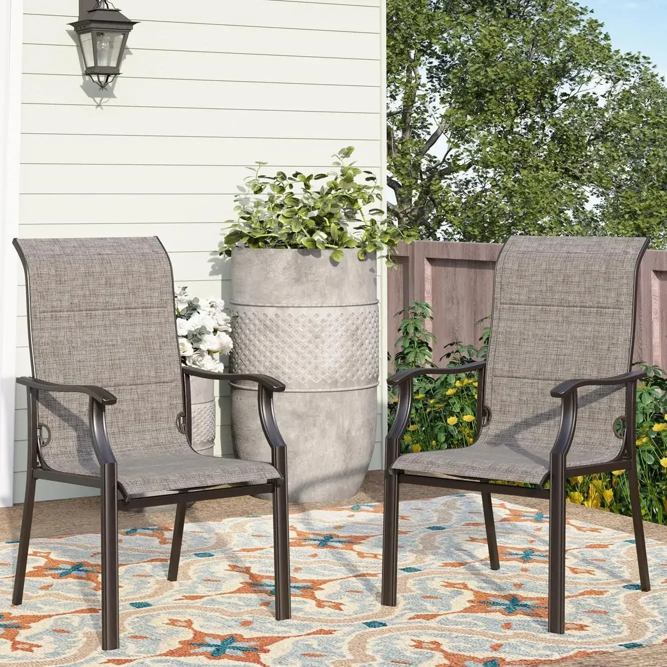 7 PCS Patio Dining Set, Outdoor Table Chair Set with Large Metal Table, 6 High Back Patio Chairs Include 4 Fixed