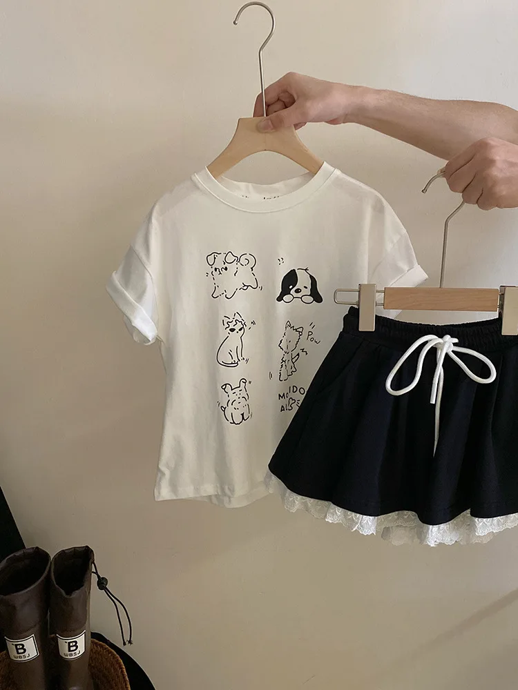 T-shirt à manches courtes de dessin animé pour enfants, short à lacets de style occidental assressenti, tout assressenti, été, nouveau, 2022