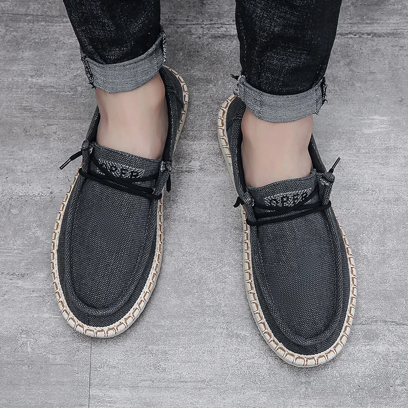 Men Plus Size Casual Denim Canvas Shoes Flat Vulcanize Shoes Fashion British Designer Breathable Light Men Sneakers Loafers