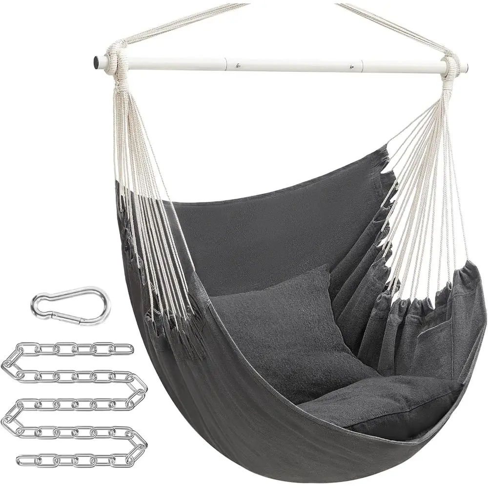 Hammock Chair Load Capacity 500 lb, Hanging Chair with 2 Cushions, Large Hammock Swing with Chain, Suitable for Indoor, Outdoor,