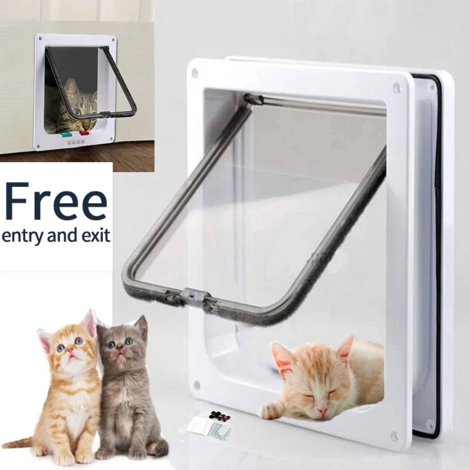 Pet Door 4 Way Lockable Dog Cat Kitten Door Security Flap Door ABS Plastic S/M/L Animal Small Pet Cat Dog Gate Door Pet Supplies