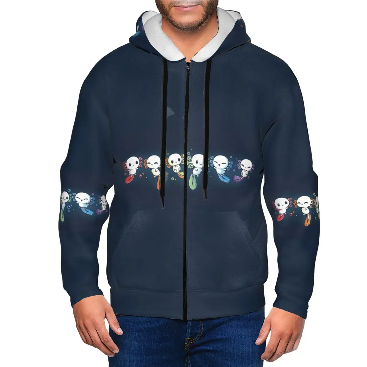 Colorful Axolotl Stacked Together Zipper Hoodie Hip Hop Pullover Autumn Winter Men Women Sweatshirt Long Sleeve Tops