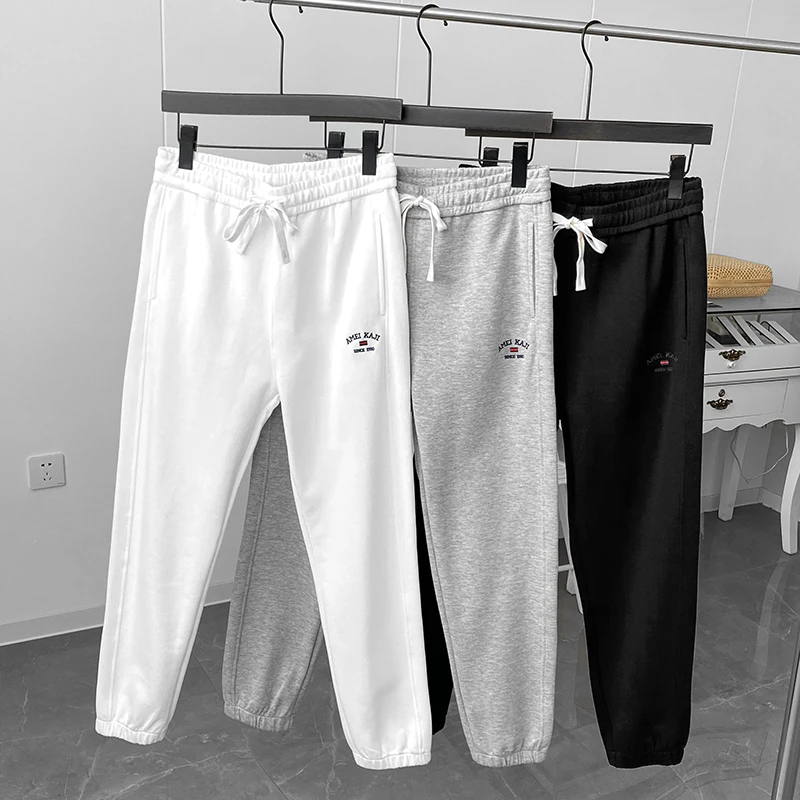 

Мужские повседневные спортивные брюки с эластичным поясом на шнурке, вышивкой, прямым кроем, длинные, молодежный стиль