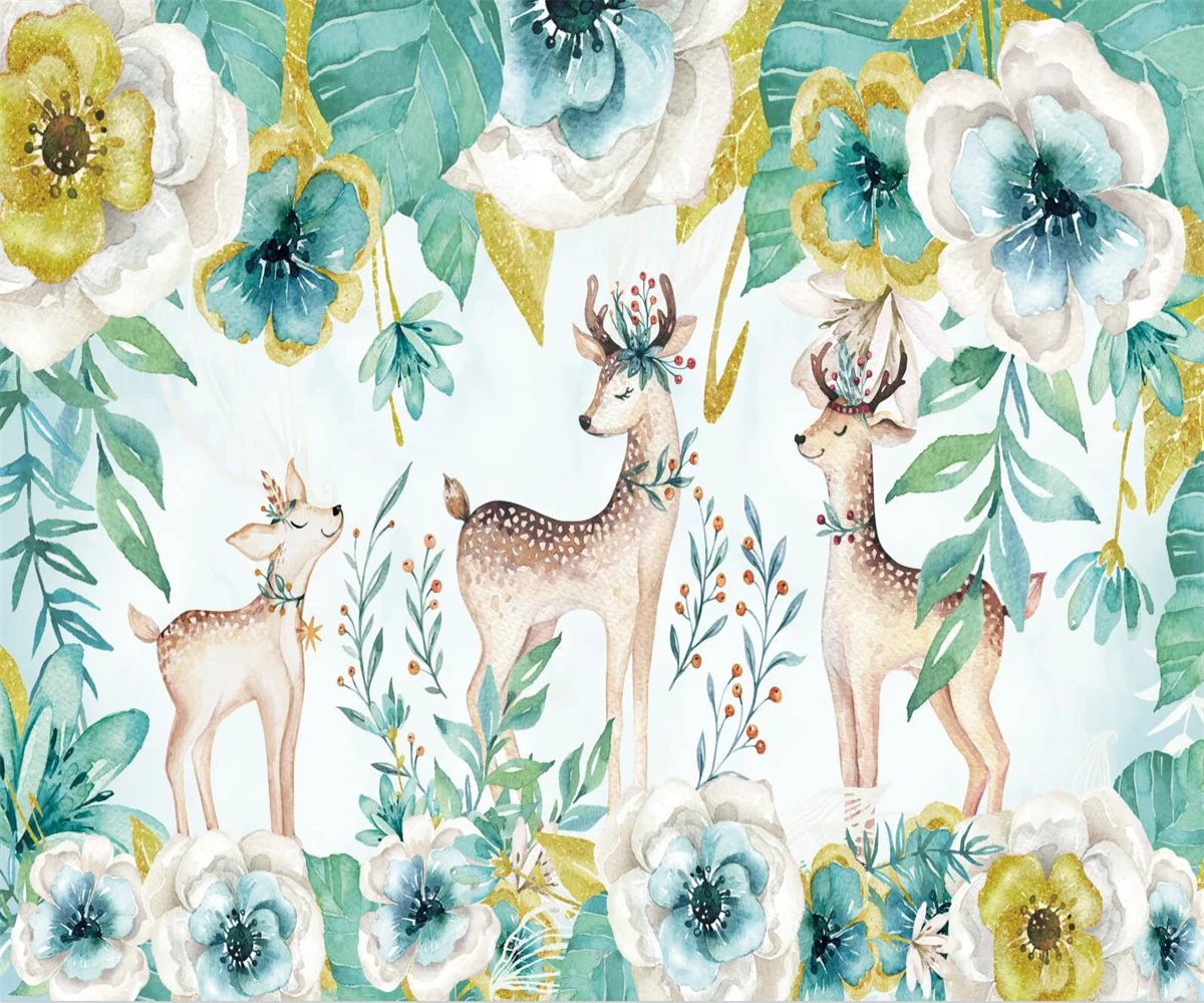 

Custom wallpaper mural forest elk flowers children's room kindergarten background wall home decoration living room 3d wallpaper