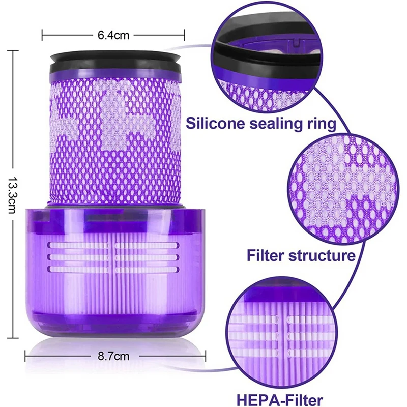 2X Hepa Filter For Dyson V12 Detect Slim Extra Absolute Vacuum Cleaner, Washable Filter Replacement Part No. 971517-01