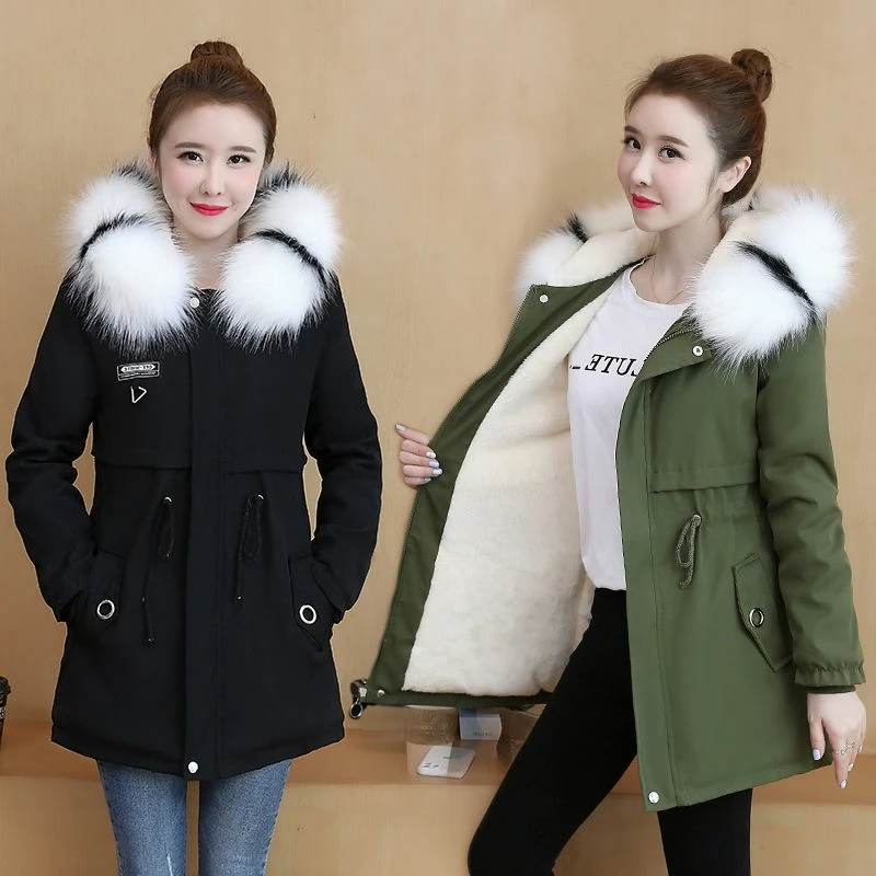 

Women Ladies Fur Lining Coat Womens Winter Warm Thick Long Jacket Hooded Overcoat Outer Wear