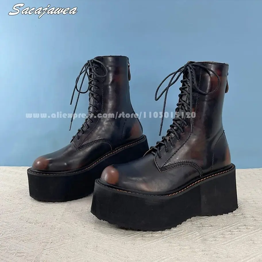 Genuine Leather Retro Brown Chunky Heel Motorcycle Boots 2025 Winter New Fashion Cool Gilr Boots Round Toe 8CM Heel Lady Boots