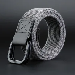 New Double Ring Buckle Canvas Belt Striped Classic Woven Men's Belt Fashion Simple Versatile Jeans Accessories Student Belt