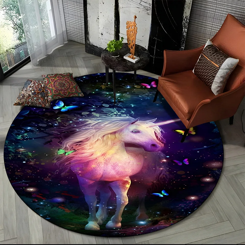 

Crystal Velvet Unicorn Round Rug, Kids Cartoon Animal Non-Slip Floor Mat for Children's Room, Living Room, Play Area, Sofa Decor