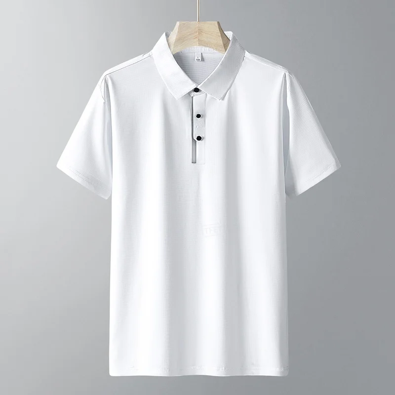 TFETTERS Summer Ice Silk Polo Shirts Men Quick Dry Polyamide Lapel T Shirts Elderly Father Business Casual Short Sleeve Tops Men