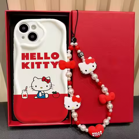 Hello Kitty Chain Case For Samsung Galaxy S25 Ultra S24 S23 S22 S21 Ultra Plus S24 FE A55 A06 A35 A12 Phone Casing Soft Cute
