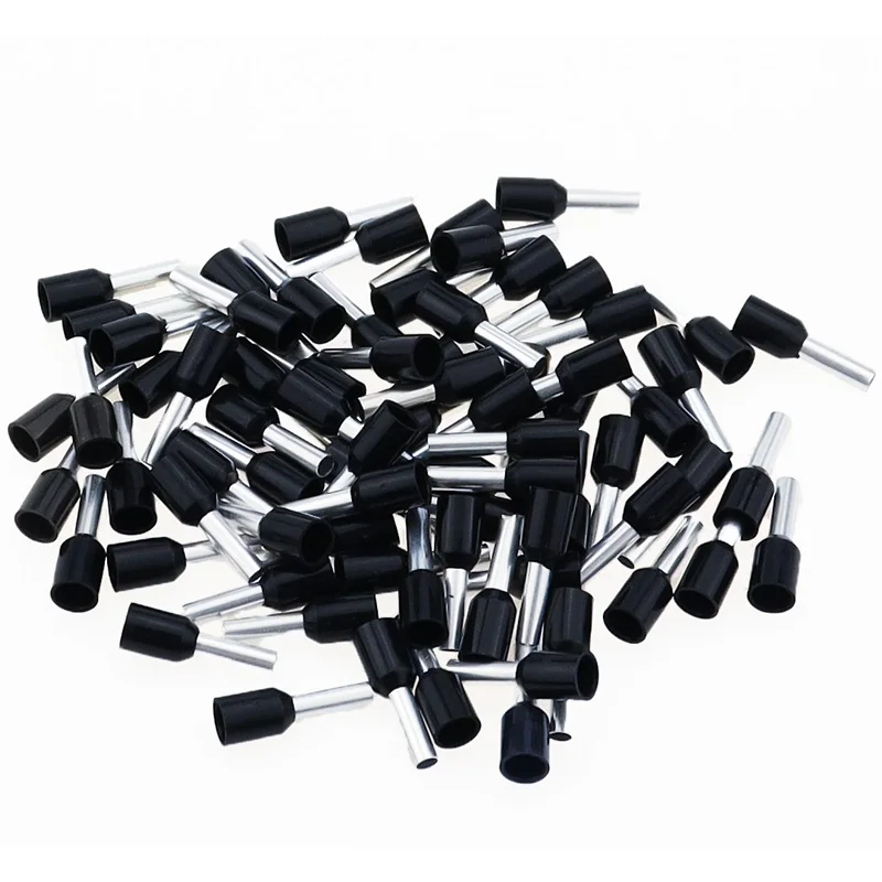 100pcs/Pack E0508 E7508 E1008 E1508 E2508 Insulated Ferrules Terminal Block Cord End Wire Connector Electrical Crimp Terminator