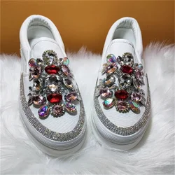 Thick bottom gemstone Crystal accessories Wedding party canvas shoes handcrafted shallow mouth sports women's shoes 35-40
