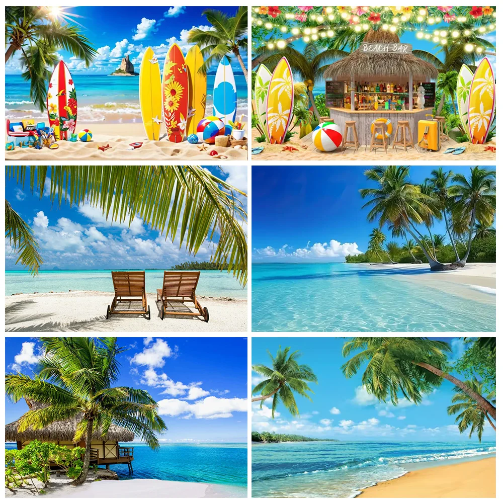 

Hawaiian Tropical Beach Background Banner Summer Ocean Seaside Palm Party Decorations Photography Backdrop Supplies Photo Studio