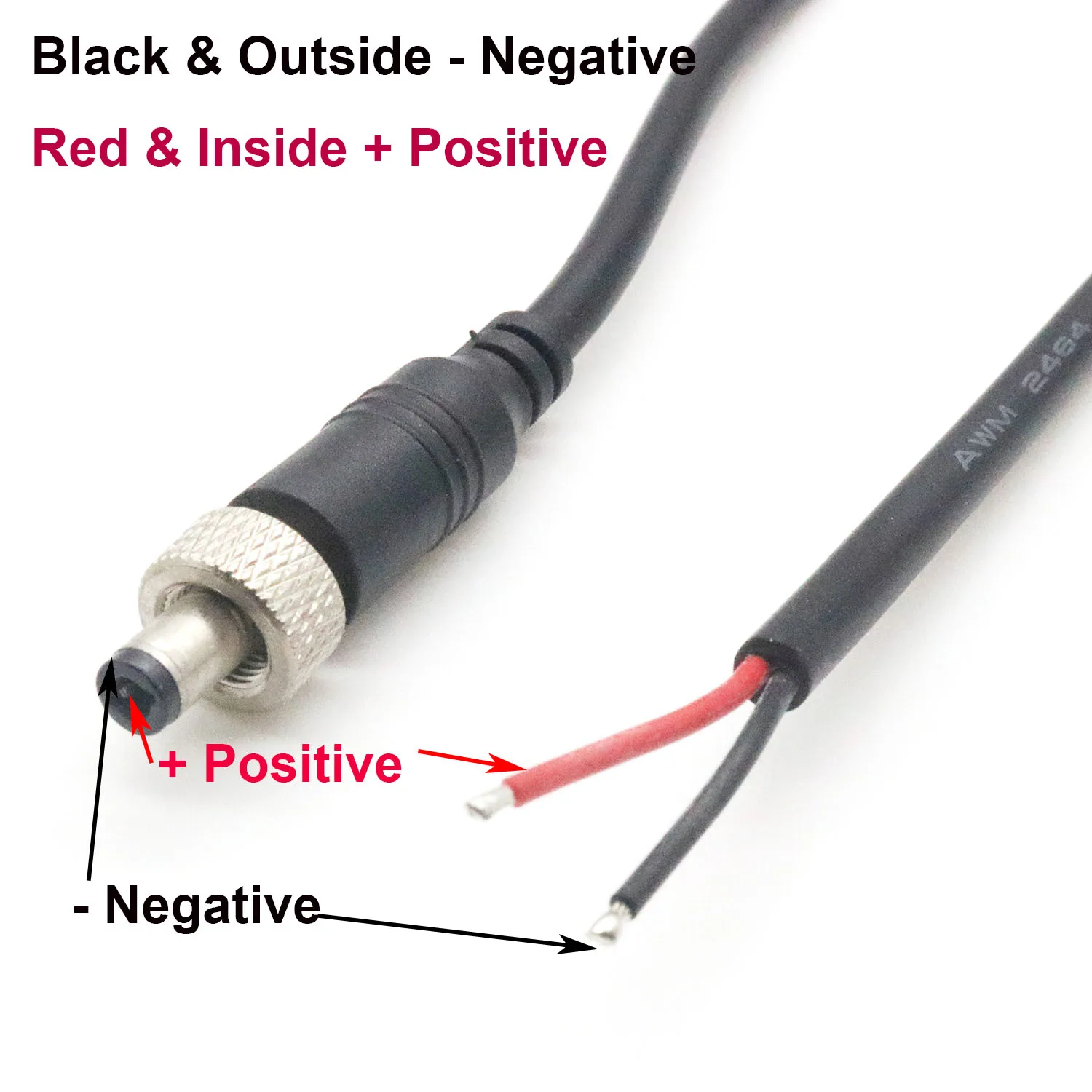 1pc Anti-Dropout DC Power Pigtail Cable 5.5mm x 2.1mm 2.5mm Male Nut Open Bare Wire Outdoor Security Camera CCTV DVR LED Strip