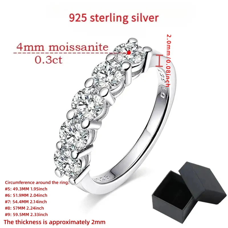 Women's 925 Silver Moissanite Ring, Elegant Wedding Band
