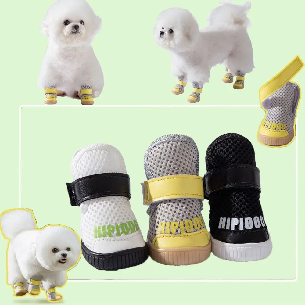 4pcs/set Pet Supplies Breathable Mesh Dog Shoes Wear-resistant Anti-drop Dogs Cats Non-Slip Boots Pet Sneakers