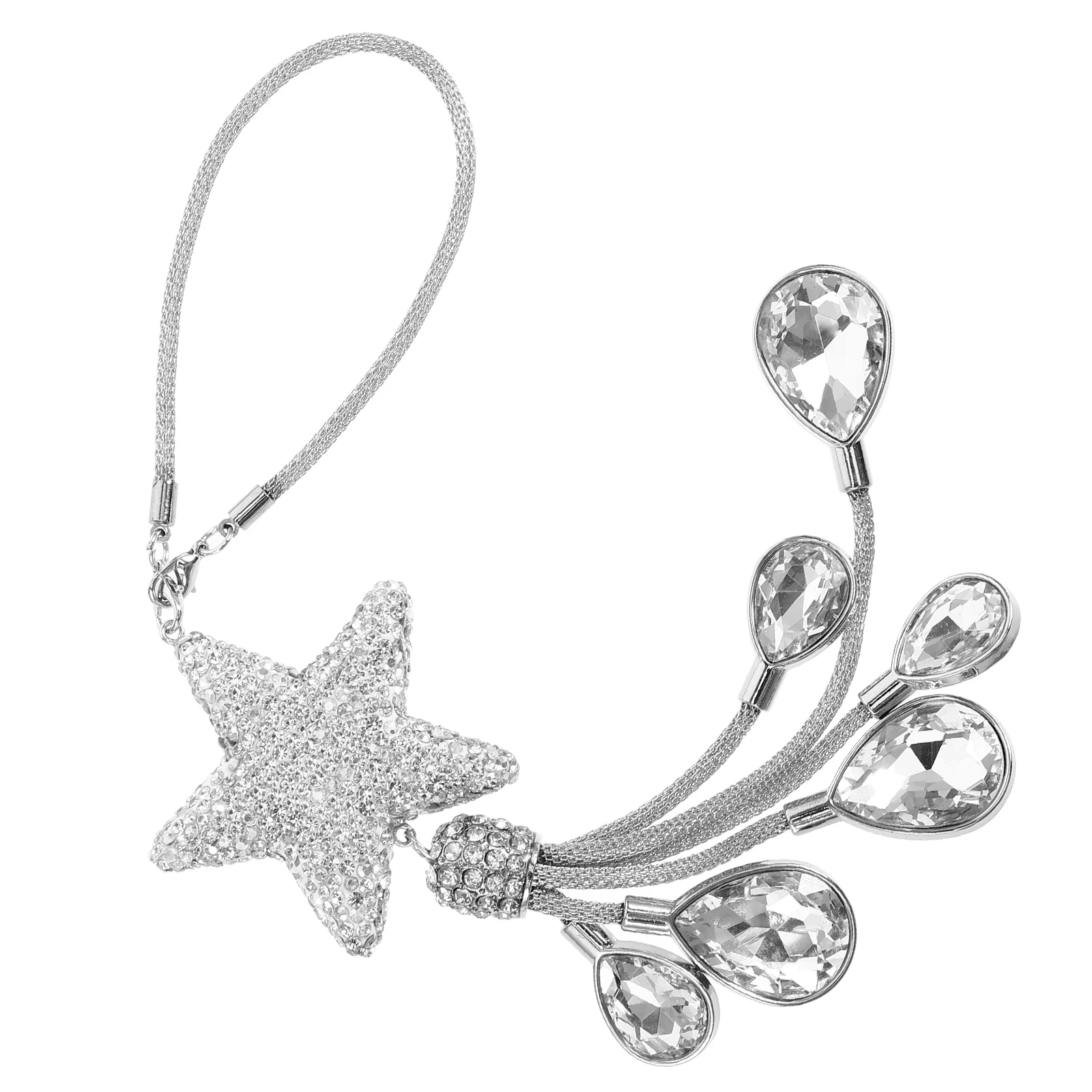 

Star Shaped Rearview Mirror Charm Decoration Bling Accessories Interior Glittering Rhinestone Hanging Ornament For Women Car