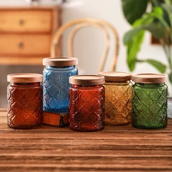 Color Retro Begonia Glass Storage Tank Household Kitchen Dried Tangerine Peel Miscellaneous Grains Sealed Jar Storage Tank