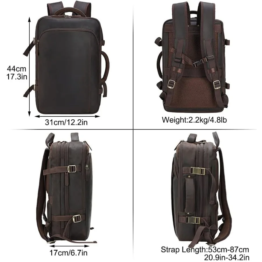 กระเป๋าเป้สะพายหลังหนัง Masa Kawa ขนาด 15.6 นิ้ว สำหรับผู้ชาย ขยายได้ 36 ลิตร เหมาะสำหรับเดินทางเพื่อธุรกิจ กระเป๋าเป้เดินทาง กระเป๋าเป้สำหรับวันหยุดสุดสัปดาห์