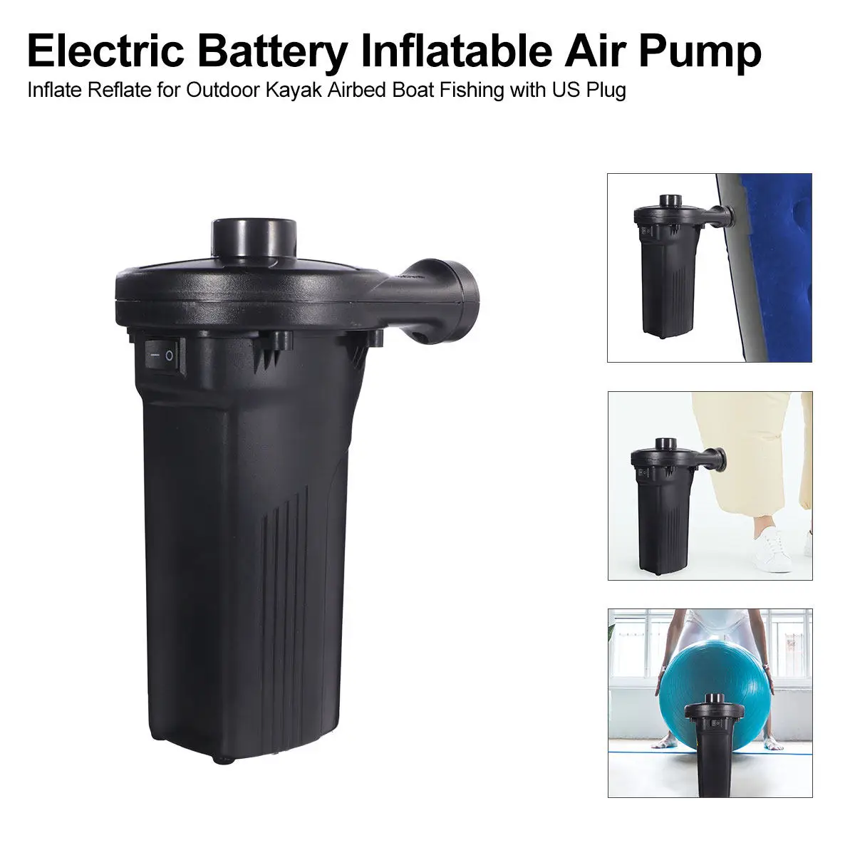 High Speed Electric Air Pump with 3 Nozzles Rechargeable Lithium Battery Inflatable Pump for Camping Festival Travel Airbed
