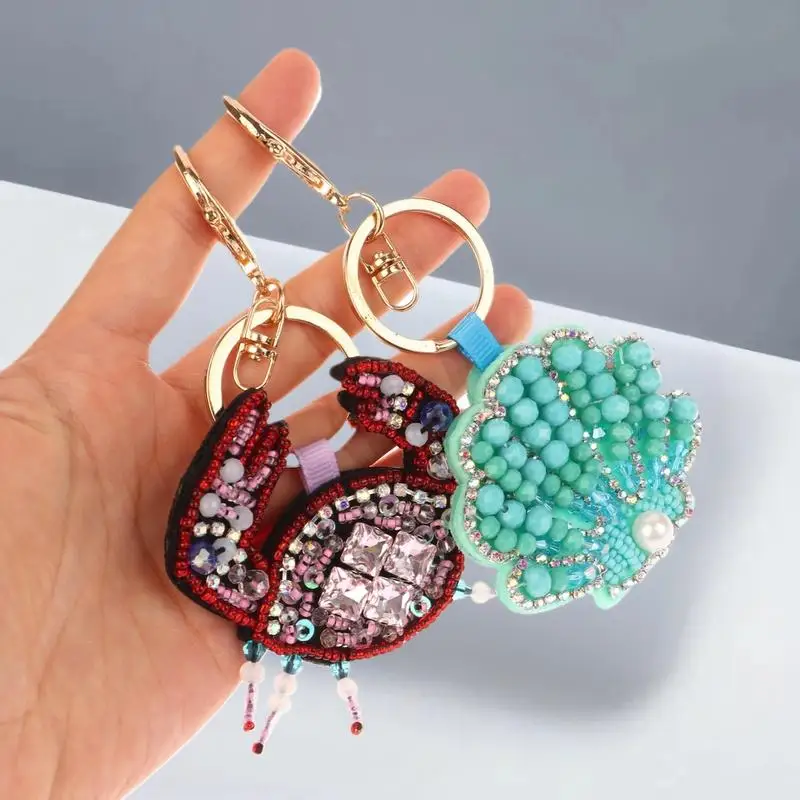 Gantungan Tas Berhias Batu Rhinestone Bentuk Lobster, Kerang Kepiting, dan Kura-kura, Jahitan Tangan Cantik, Aplikasi Tali Gantung untuk Tas