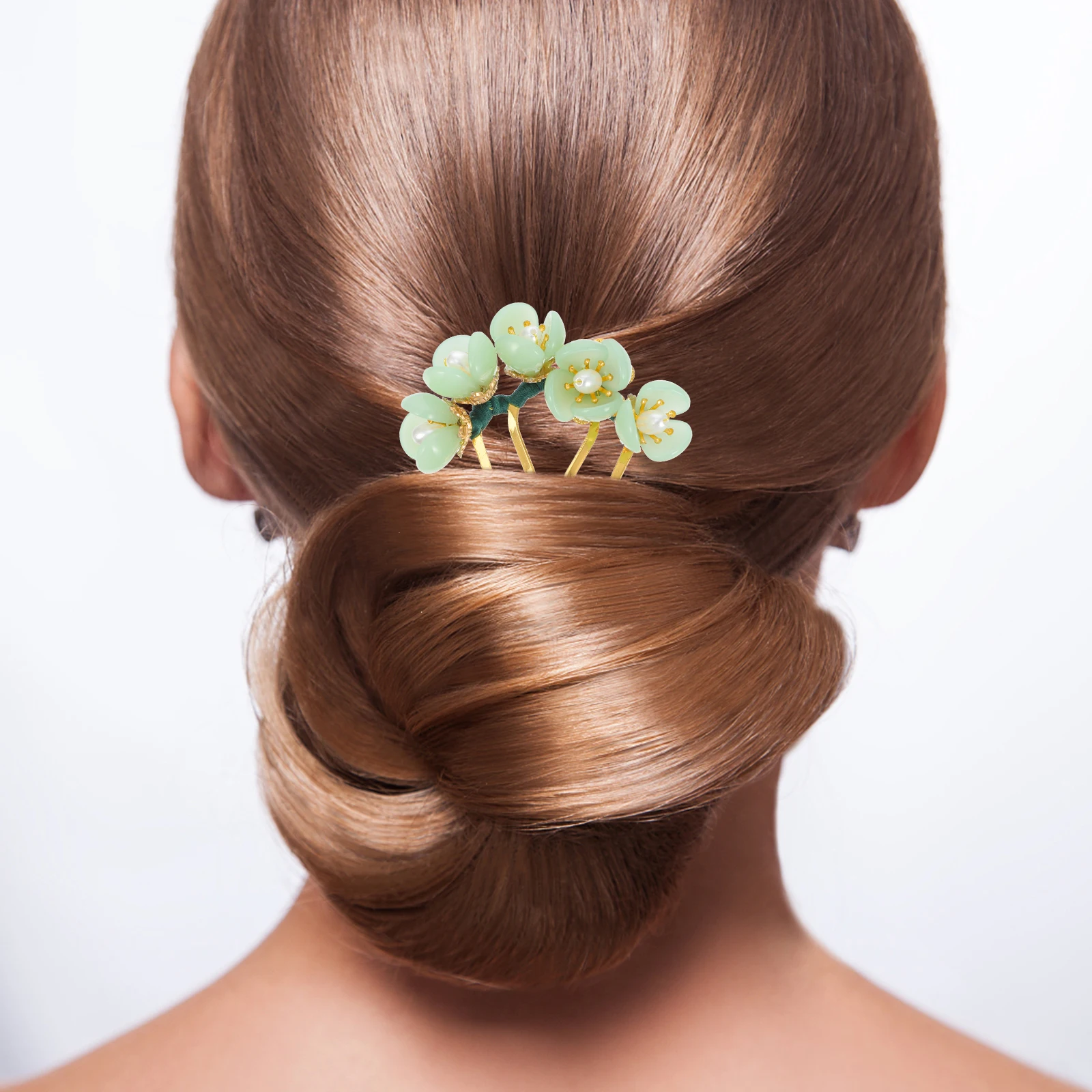 

1Pcs Jade Retro Flower Hairpin Alloy Durable Texture Long Color Retention Elegant Hairstyle Hair Stick Perfect Gift for Women