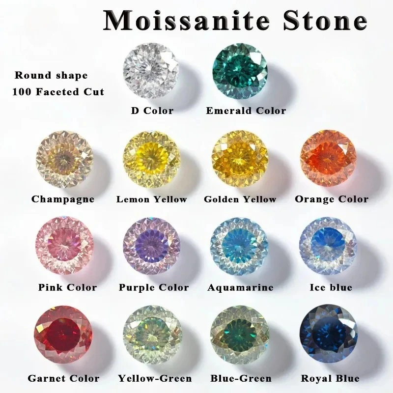 

Moissanite Stone Round Shape 100 Faceed Cut VVS1 with Certificate High Quality Loose Gemstones for Custom Jewelry Making