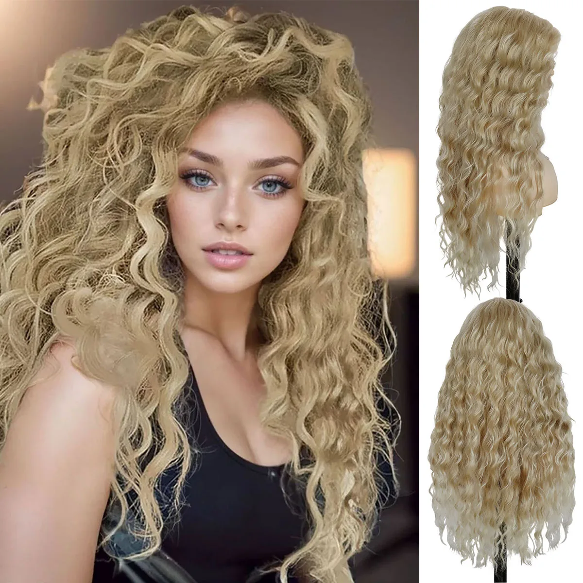 Synthetic Hair Long Blonde Wig for White Women Fluffy Wavy Curly Wigs Natural Hair Replacement 28