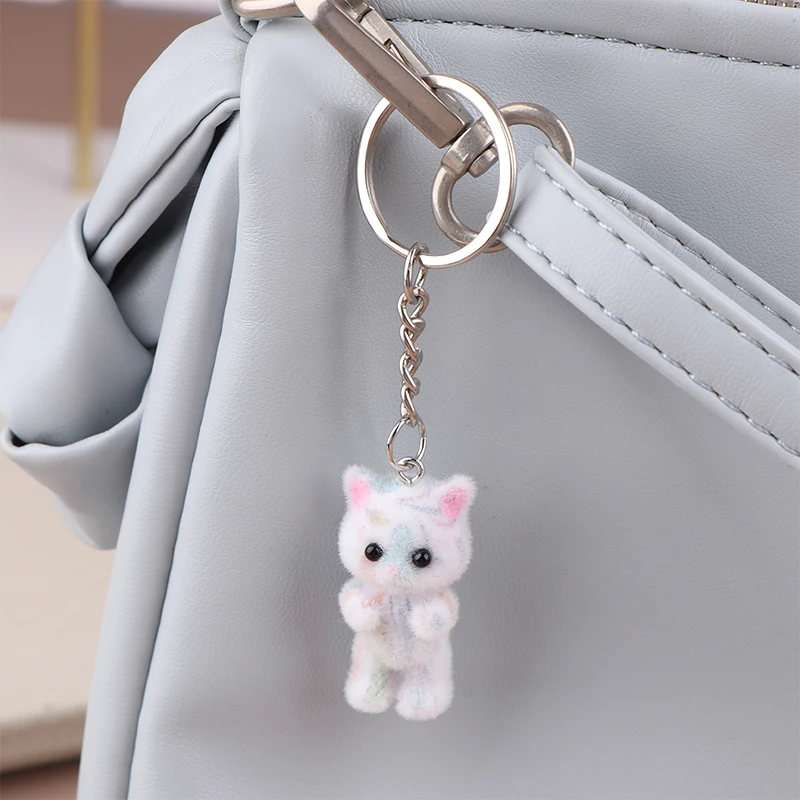 Colorful Tie-dye Rabbit Keychain Cartoon Flocking Bunny Phone Chain Earphone Case Pendant Lanyard Backpack Bag Decor Car Keyring